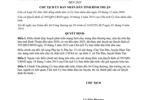 Quyết định 2791/QĐ-UBND 2014 điều chỉnh Quy hoạch phát triển mạng lưới chợ siêu thị Bình Thuận đến 2020