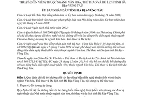 Quyết định 38/2014/QĐ-UBND bồi dưỡng lao động biểu diễn nghệ thuật diễn viên Bà Rịa Vũng Tàu