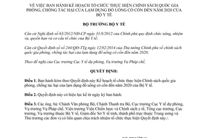 Quyết định 3179/QĐ-BYT năm 2014 phòng chống tác hại lạm dụng đồ uống có cồn đến 2020