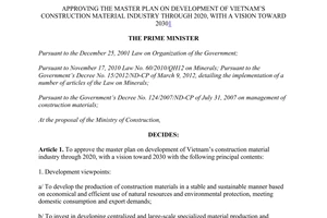 Decision No. 1469/QD-TTg development of Vietnam’s construction material industry through 2020 2030