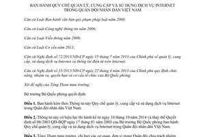 Thông tư 110/2014/TT-BQP quản lý cung cấp sử dụng Internet Quân đội nhân dân Việt Nam