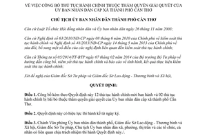 Quyết định 2325/QĐ-UBND năm 2014 thủ tục hành chính thuộc thẩm quyền Ủy ban nhân dân cấp xã Cần Thơ