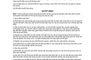 Quyết định 1469/QĐ-TTg 2014 Quy hoạch phát triển vật liệu xây dựng Việt Nam 2020 định hướng 2030