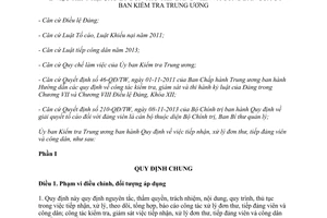 Quy định 14-QĐ/UBKTTW năm 2014 tiếp nhận xử lý đơn thư tiếp đảng viên công dân Ủy ban Kiểm tra Trung ương