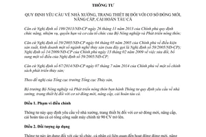 Thông tư 26/2014/TT-BNNPTNT nhà xưởng trang thiết bị cơ sở đóng mới nâng cấp cải hoán tàu cá
