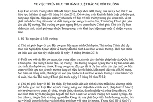 Chỉ thị 26/CT-TTg 2014 triển khai thi hành Luật Bảo vệ môi trường