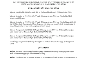 Quyết định 1223/QĐ-UBND 2014 quản lý hoạt động kinh doanh xuất khẩu gạo Cao Bằng
