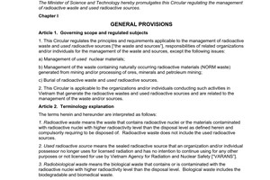 Circular No.22/2014/TT-BKHCN on the management of radioactive wastes and used radioactive sources