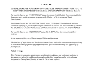 Circular No. 26/2014/TT-BNNPTNT workshops and equipment applying to shipyards