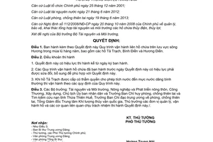 Quyết định 1497/QĐ-TTg 2014 quy trình vận hành liên hồ chứa lưu vực sông Hương mùa lũ hàng năm