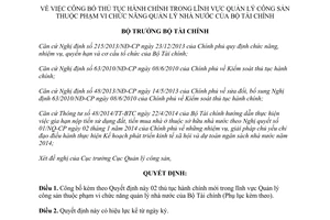 Quyết định 2074/QĐ-BTC 2014 thủ tục hành chính lĩnh vực Quản lý công sản Bộ Tài chính