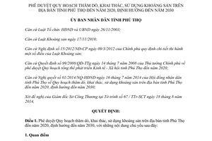 Quyết định 10/2014/QĐ-UBND Quy hoạch thăm dò khai thác sử dụng khoáng sản Phú Thọ 2020 định hướng 2030