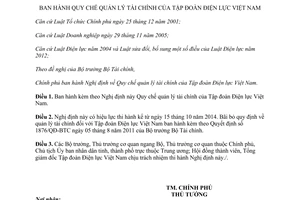 Nghị định 82/2014/NĐ-CP quy chế quản lý tài chính Tập đoàn Điện lực Việt Nam