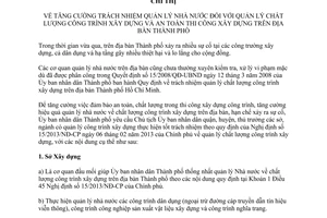 Chỉ thị 19/2014/CT-UBND quản lý nhà nước chất lượng công trình xây dựng an toàn thi công xây dựng Hồ Chí Minh