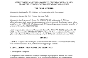 Decision No. 1517/QD-TTg 2014 plan on development of Vietnam’s sea transport 2020 2030
