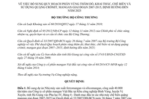Quyết định 7607/QĐ-BCT 2014 bổ sung quy hoạch thăm dò khai thác chế biến quặng crômit mangan 2007 2015