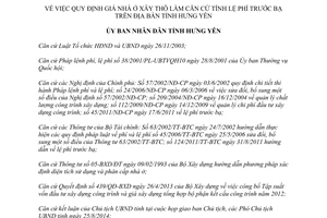 Quyết định 1453/QĐ-UBND giá nhà ở xây thô tối thiểu làm căn cứ tính lệ phí trước bạ Hưng Yên 2014