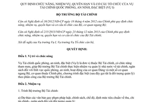 Quyết định 2112/QĐ-BTC 2014 nhiệm vụ quyền hạn cơ cấu tổ chức Vụ Tài chính quốc phòng an ninh đặc biệt