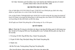 Quyết định 1056/QĐ-BXD 2014 thành lập Tổ công tác quản lý chất lượng ISO 9001: 2008 Bộ Xây dựng