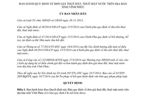 Quyết định 38/2014/QĐ-UBND đơn giá thuê đất mặt nước Vĩnh Phúc