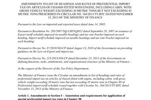 Circular No. 122/2014/TT-BTC amendments import tax on chassis fitted with engine No. 164/2013/TT-BTC