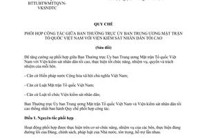 Quy chế 01/QC-BTTUBTWMTTQVN-VKSNDTC phối hợp Ủy ban Mặt trận Tổ quốc với Viện kiểm sát tối cao