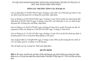 Quyết định 2543/QĐ-TCHQ 2014 Danh mục hàng hóa nhập khẩu rủi ro về trị giá và mức giá tham chiếu kèm theo