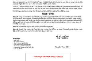 Quyết định 1997/QĐ-BTP 2014 thủ tục hành chính mới sửa đổi bãi bỏ lĩnh vực luật sư công chứng Bộ Tư pháp