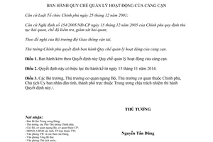 Quyết định 47/2014/QĐ-TTg Quy chế quản lý hoạt động của cảng cạn