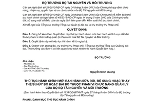 Quyết định 1839/QĐ-BTNMT 2014 công bố thủ tục hành chính mới đất đai