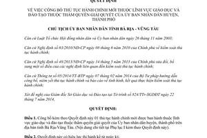 Quyết định 1829/QĐ-UBND 2014 thủ tục hành chính lĩnh vực giáo dục thuộc Ủy ban huyện Bà Rịa Vũng Tàu