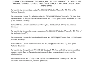 Circular No. 126/2014/TT-BTC on procedures for declaration collection payment of taxes late payment interests