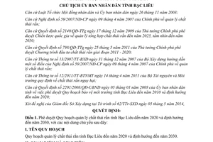 Quyết định 1393/QĐ-UBND năm 2014 quản lý chất thải rắn Bạc Liêu đến 2020 định hướng 2030