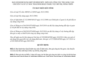 Quyết định 2519/QĐ-UBND năm 2014 bổ sung giá xử lý rác thải sinh hoạt Hà Tĩnh