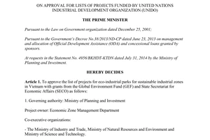 Decision 1526/QD-TTg approval lists projects funded united nations industrial development organization