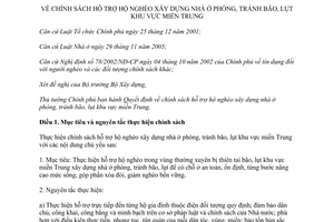 Quyết định 48/2014/QĐ-TTg hỗ trợ hộ nghèo xây dựng nhà ở phòng tránh bão lụt khu vực miền Trung