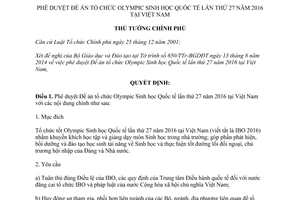 Quyết định 1534/QĐ-TTg 2014 Đề án tổ chức Olympic Sinh học Quốc tế lần thứ 27 năm 2016 tại Việt Nam