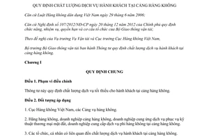 Thông tư 36/2014/TT-BGTVT chất lượng dịch vụ hành khách tại cảng hàng không Bộ Giao thông vận tải hoãn chuyến bay