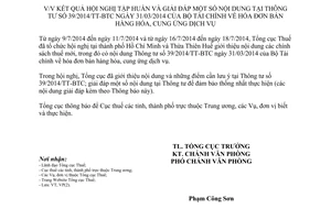 Thông báo 273/TB-TCT 2014 giải đáp 39/2014/TT-BTC hóa đơn bán hàng hóa cung ứng dịch vụ