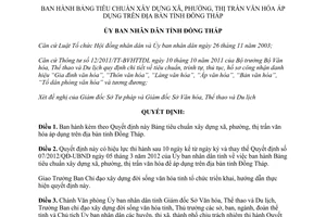 Quyết định 18/2014/QĐ-UBND tiêu chuẩn xây dựng xã phường thị trấn văn hóa Đồng Tháp