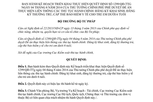 Quyết định 2015/QĐ-BTP 2014 thực hiện 1299/QĐ-TTg liên thông thủ tục hành chính Đăng ký khai sinh thường trú