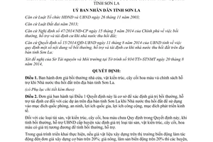 Quyết định 2306/QĐ-UBND năm 2014 quy định đơn giá bồi thường nhà cửa cây cối thu hồi đất Sơn La