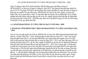 Chỉ thị 17/CT-UBND năm 2014  lập kế hoạch đầu tư công trung hạn 5 năm 2016 - 2020 Bình Định