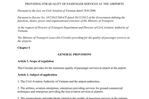 Circular No. 36/2014/TT-BGTVT providing for quality of passenger services at the airports