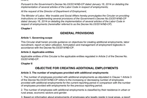 Circular No. 23/2014/TT-BLDTBXH instructions No.03/2014/ND-CP providing the Labor Code employments