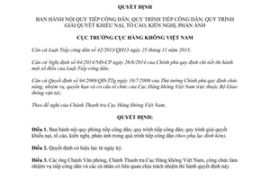 Quyết định 1342/QĐ-CHK 2014 quy trình tiếp công dân giải quyết khiếu nại tố cáo kiến nghị Cục Hàng không