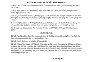 Quyết định 2671/QĐ-UBND 2014 điều lệ tổ chức hoạt động Quỹ Bảo lãnh tín dụng doanh nghiệp nhỏ vừa Đồng Nai