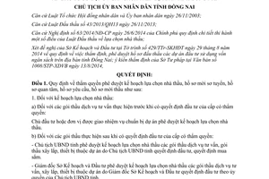 Quyết định 2688/QĐ-UBND năm 2014 thẩm quyền thẩm định phê duyệt hồ sơ đấu thầu dự án sử dụng ngân sách Đồng Nai