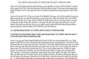 Chỉ thị 16/CT-UBND 2014 lập kế hoạch đầu tư công trung hạn 2016 2020 Hà Nội