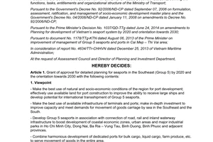 Decision 3327/QD-BGTVT approval for detailed planning seaports southeast 2020 2014